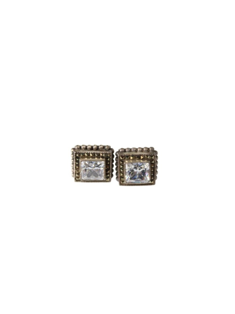 L & H CZ Stud Earrings Pierced L&H Vintage Silver 94510
